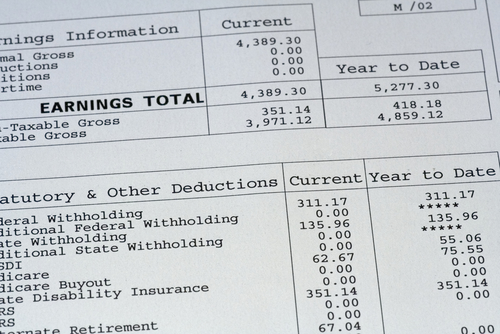 Closeup of a paystub